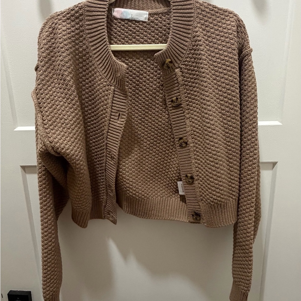 Free People Chunky Knit Button-Front Cardigan - Brown
